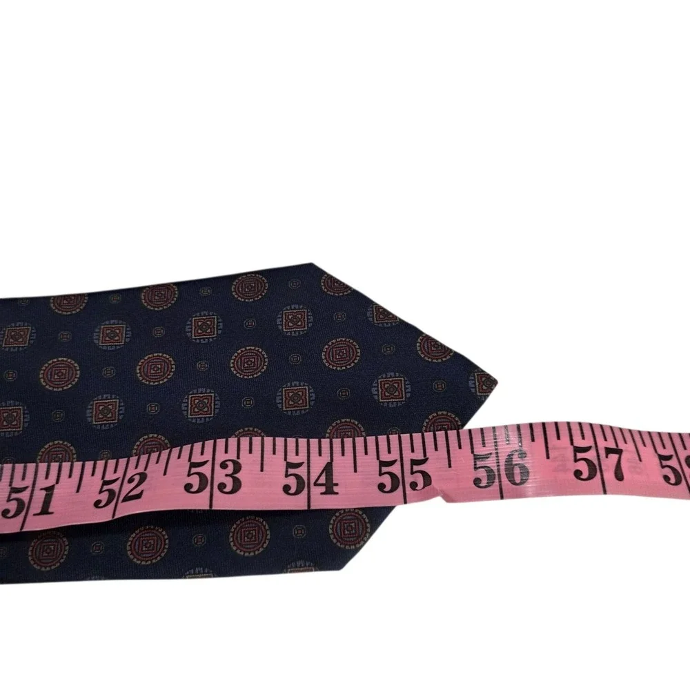 ADOLFO Silk Geometric Pattern Necktie Navy Blue Made in‎ Italy Luxury Accessory
